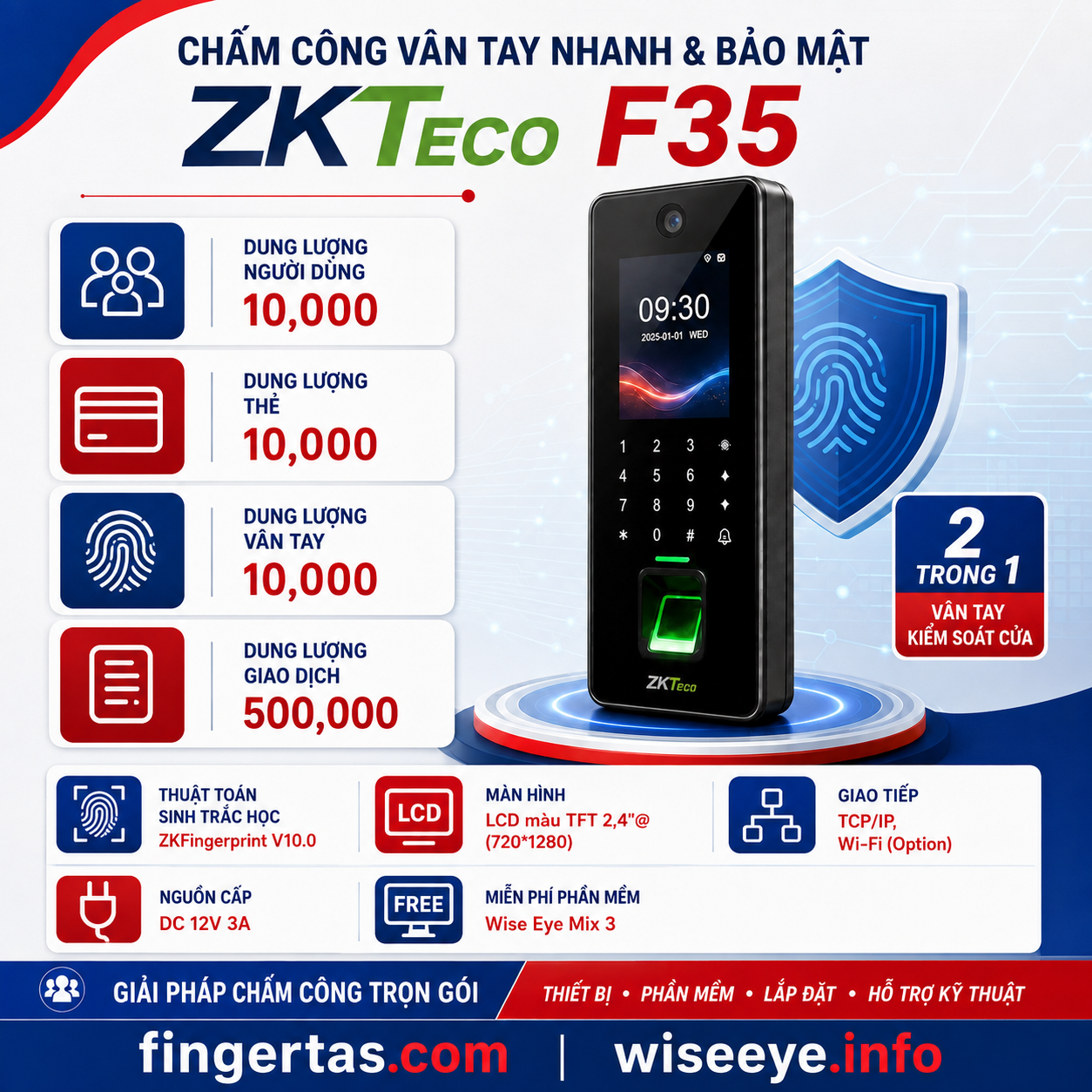 Máy Chấm Công Bằng Dấu Vân Tay ZKTECO F35