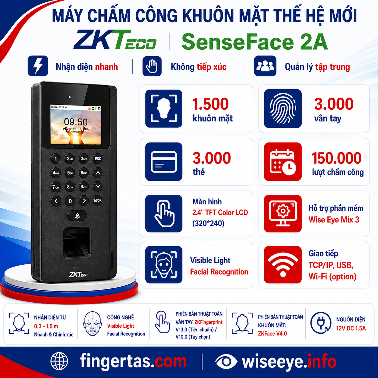 Máy Chấm Công Bằng Khuôn Mặt ZKTECO SenseFace 2A Máy Chấm Công Bằng Khuôn Mặt ZKTECO SenseFace 2A