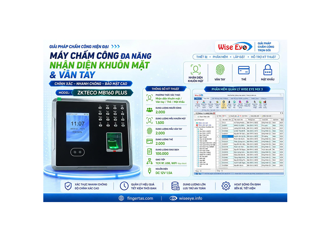 Máy chấm công khuôn mặt ZKTeco MB160 Plus