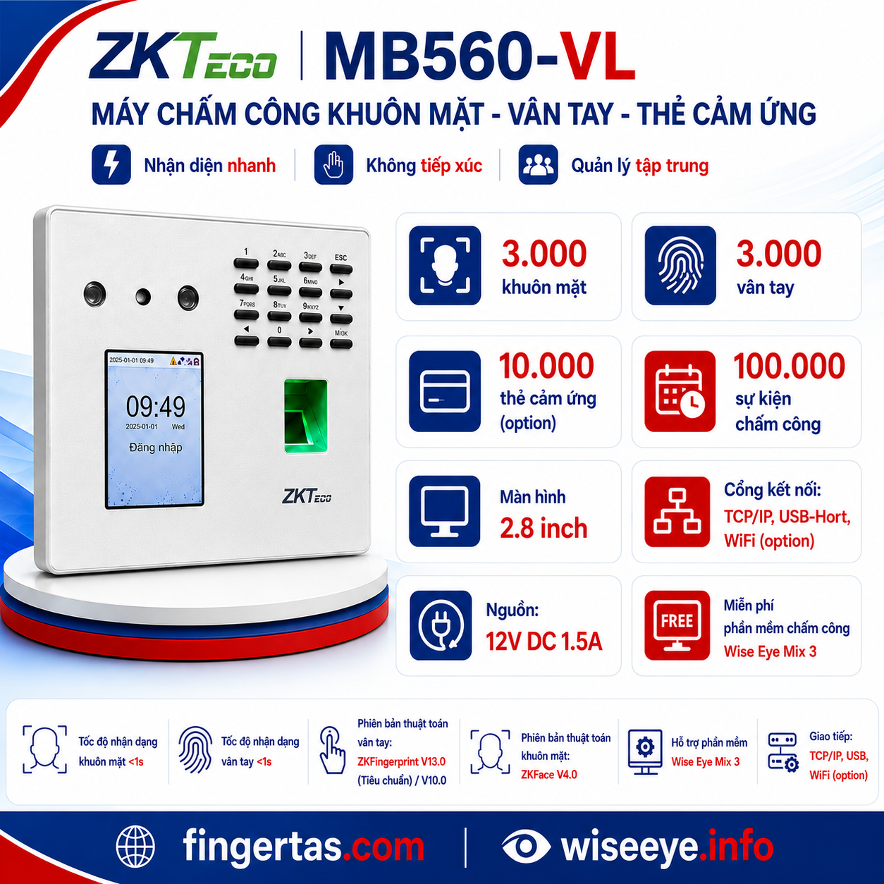 Máy chấm công khuôn mặt ZKTeco MB560-VL