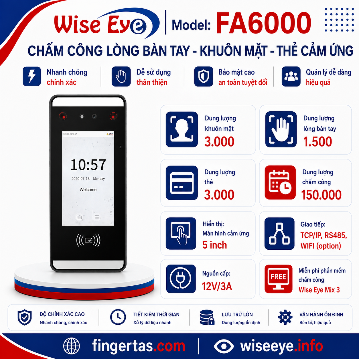 Máy chấm công bằng khuôn mặt FA6000 Máy chấm công bằng khuôn mặt FA6000