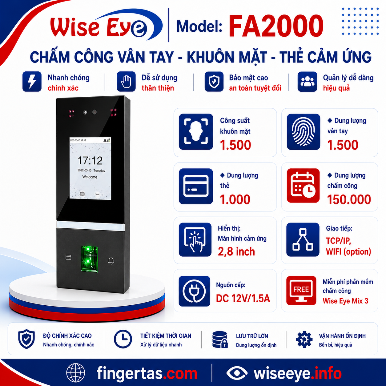 Máy chấm công bằng khuôn mặt FA2000