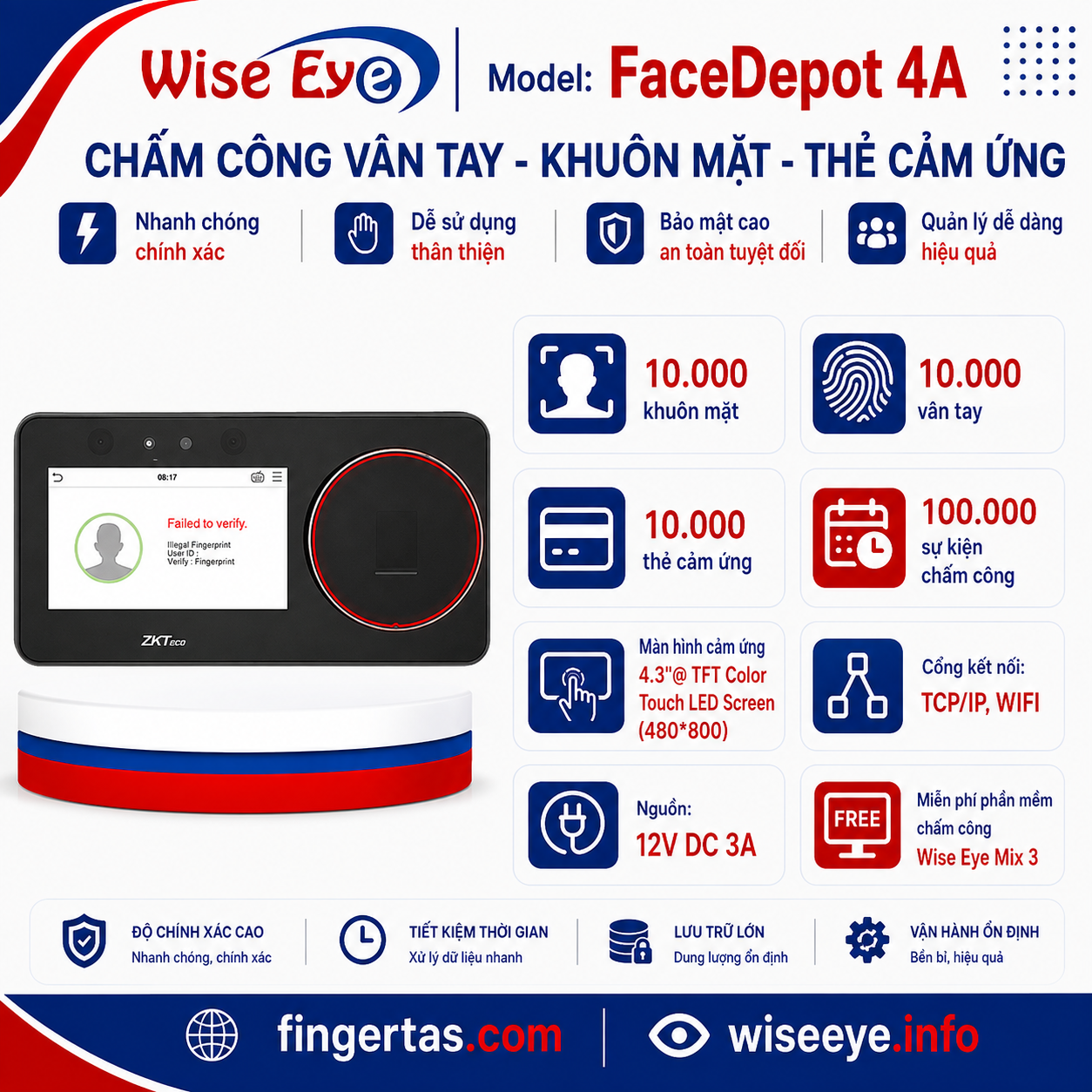Máy chấm công khuôn mặt FaceDepot 4A Máy chấm công khuôn mặt FaceDepot 4A