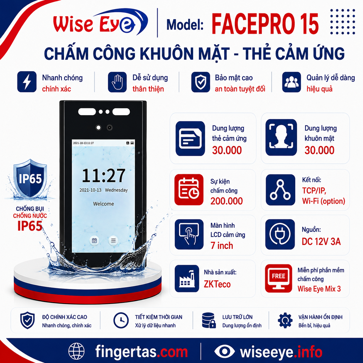 Máy chấm công khuôn mặt FACEPRO 15