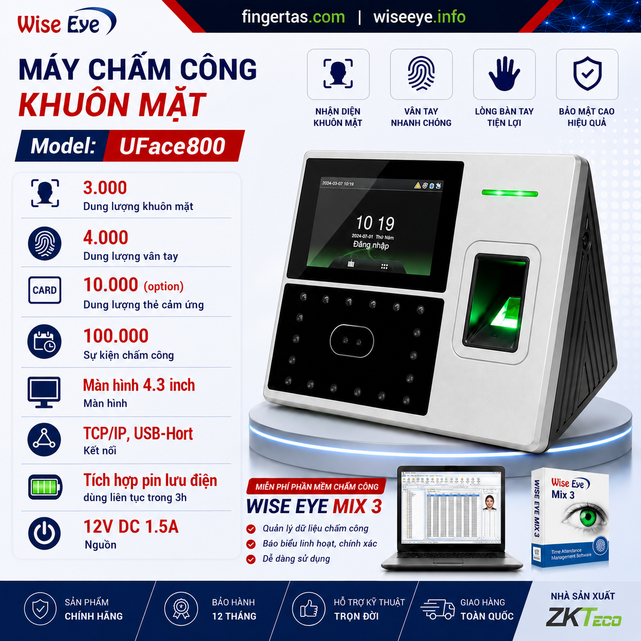 Máy chấm công khuôn mặt UFace800 Máy chấm công khuôn mặt UFace800