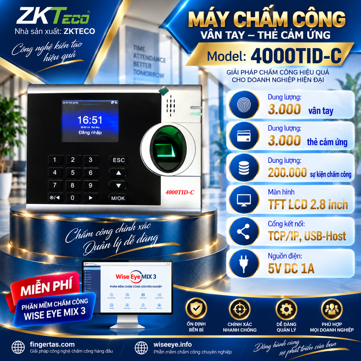 Máy chấm công vân tay 4000TID-C